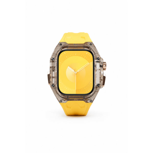 Rugged Transparent Smartwatch Case with Yellow Silicone Strap for 44/45 mm Series 6, 7, 8, 9 and SE