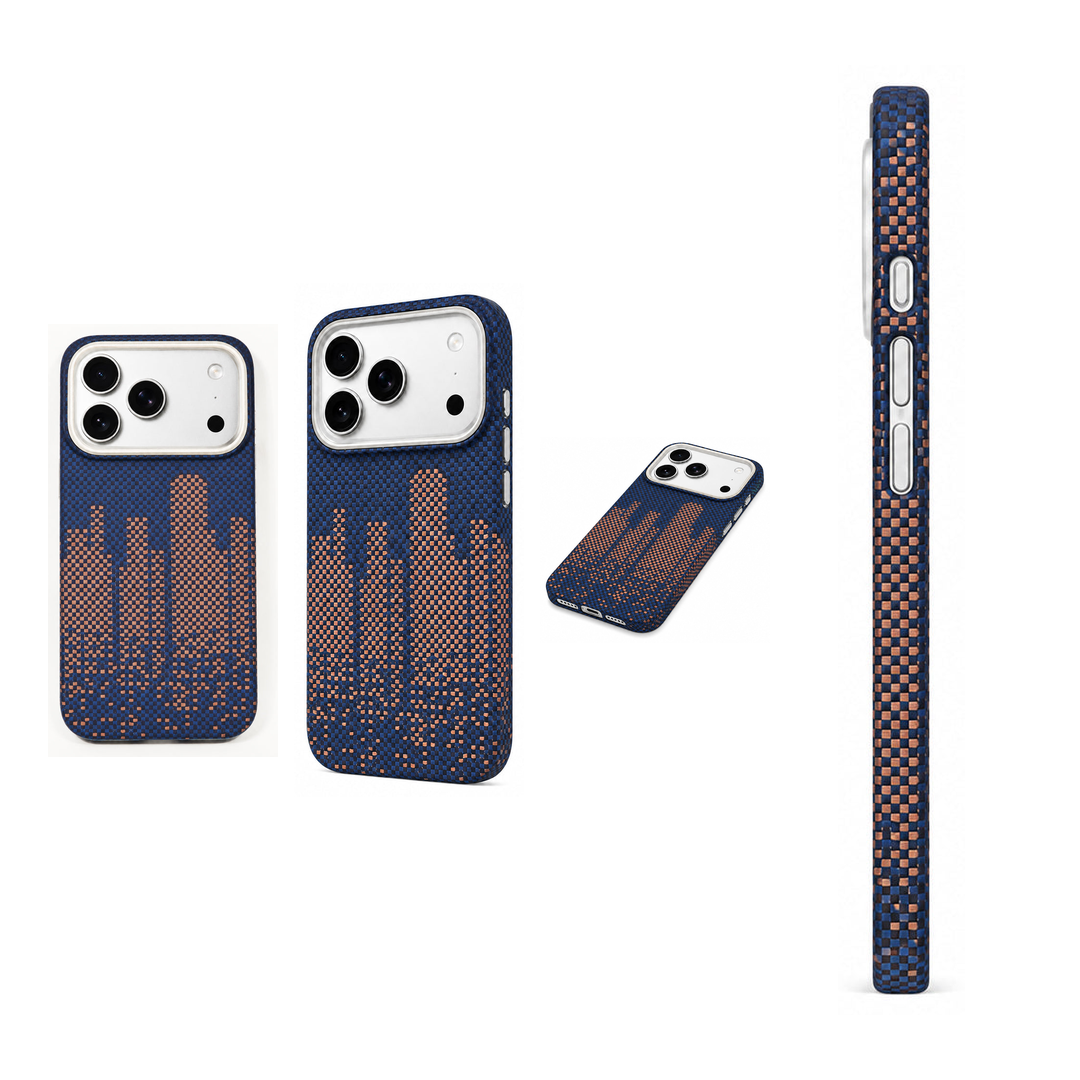Navy Blue City Skyline Pixel Pattern Textured Case