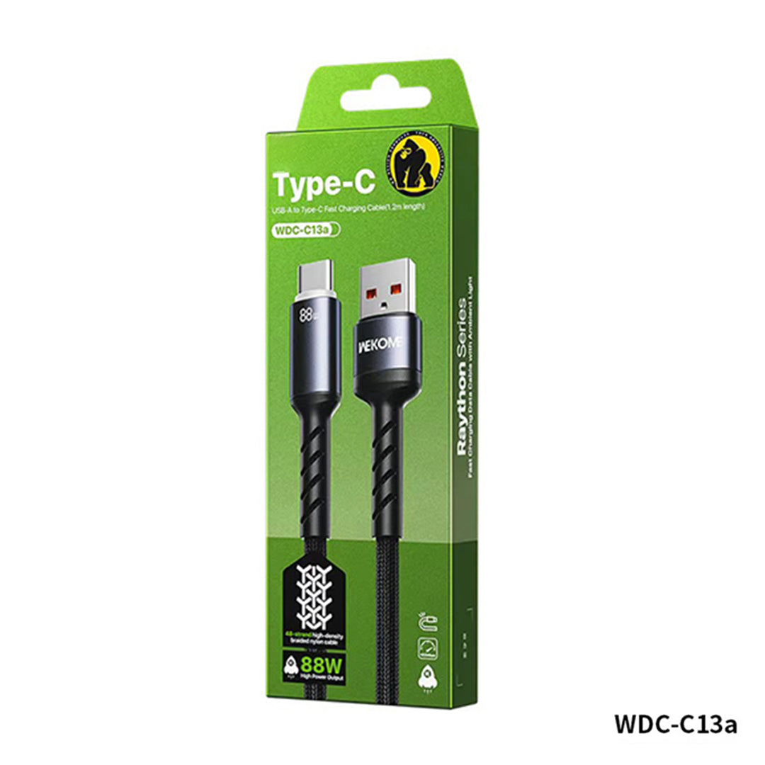WEKOME WDC-C13a 88W Thunder Ambient Light Series Fast Charging Data Cable – 1.2m Nylon Braided