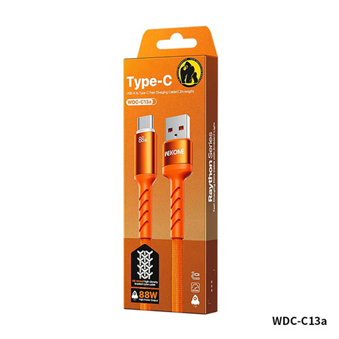 WEKOME WDC-C13a 88W Thunder Ambient Light Series Fast Charging Data Cable – 1.2m Nylon Braided