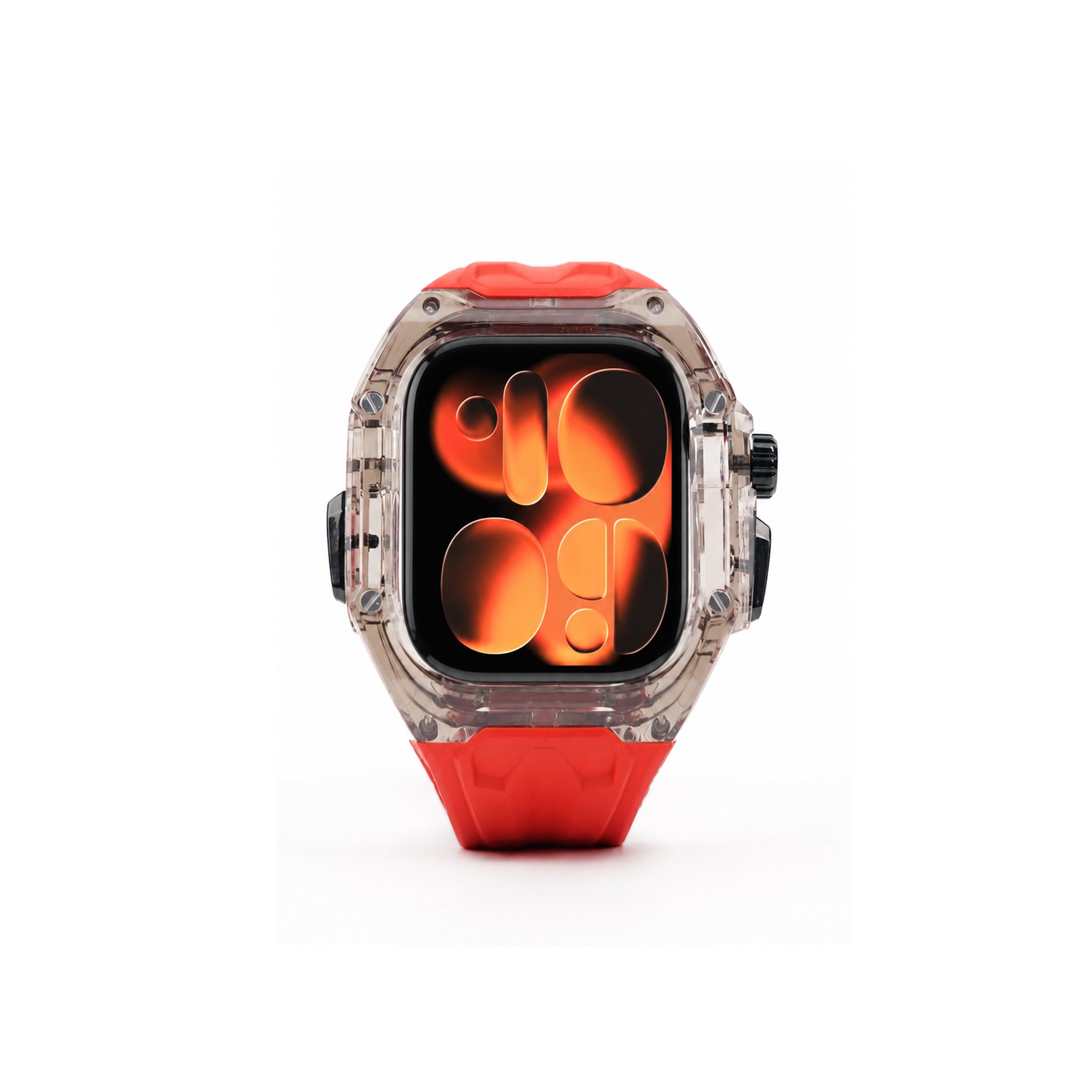 Clear Heavy-Duty Smartwatch Case Band with Red Silicone Strap for 49 mm Ultra Models