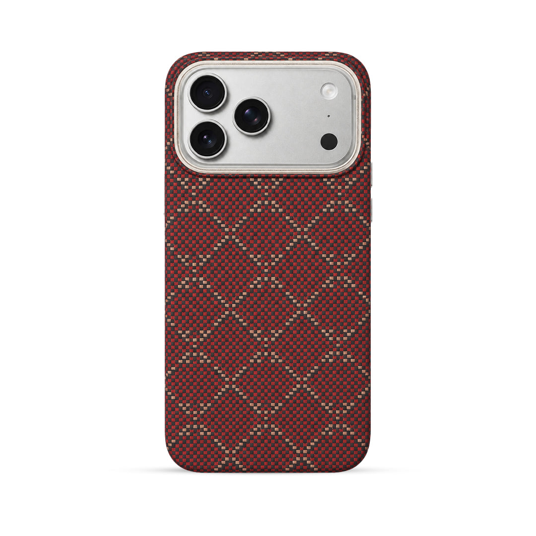 Red Diamond-Weave Magnetic Aramid Fibre Protective Case