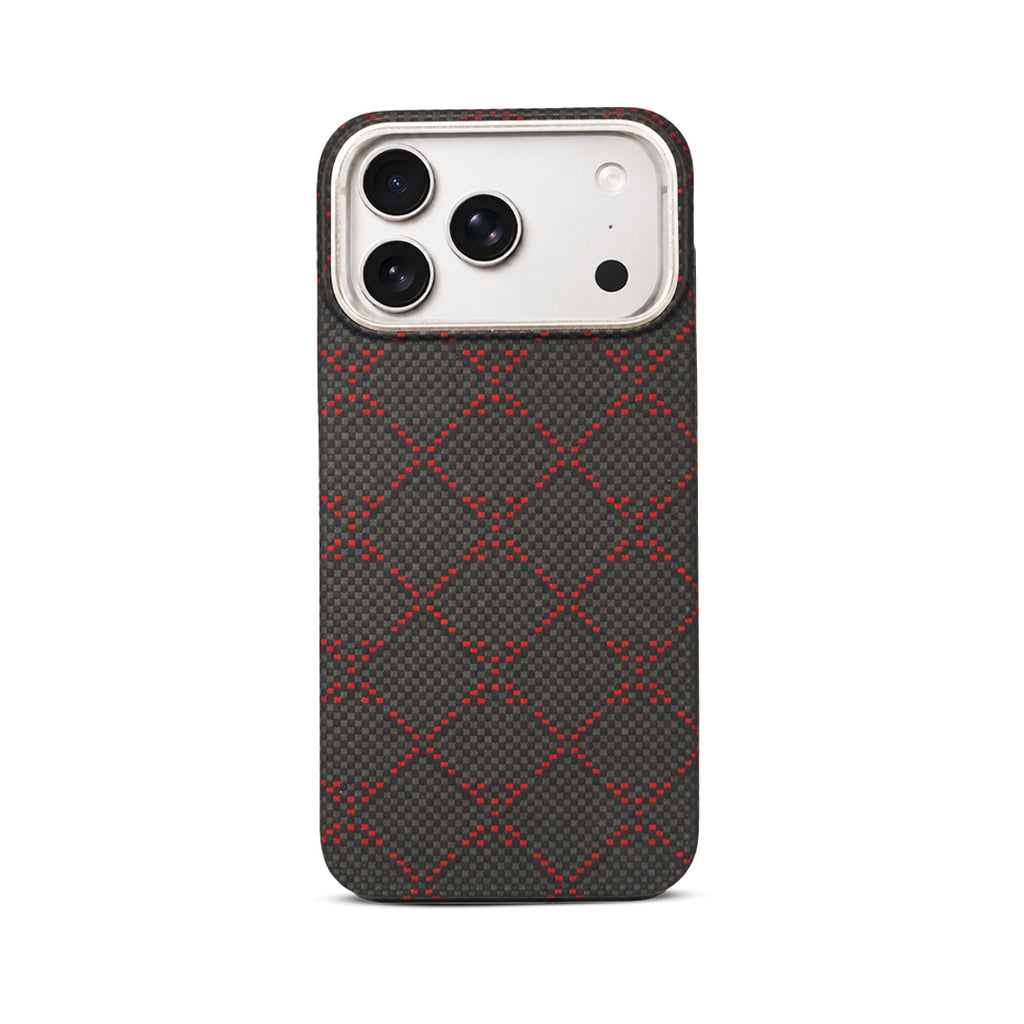 Black & Red Diamond Pattern Textured Case with Metallic Camera Trim