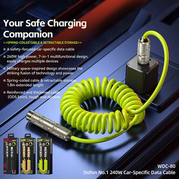 WDC-80 Dofon No.1 240W Car-Specific Data Cable – Spring-Coiled Retractable Charging Cable