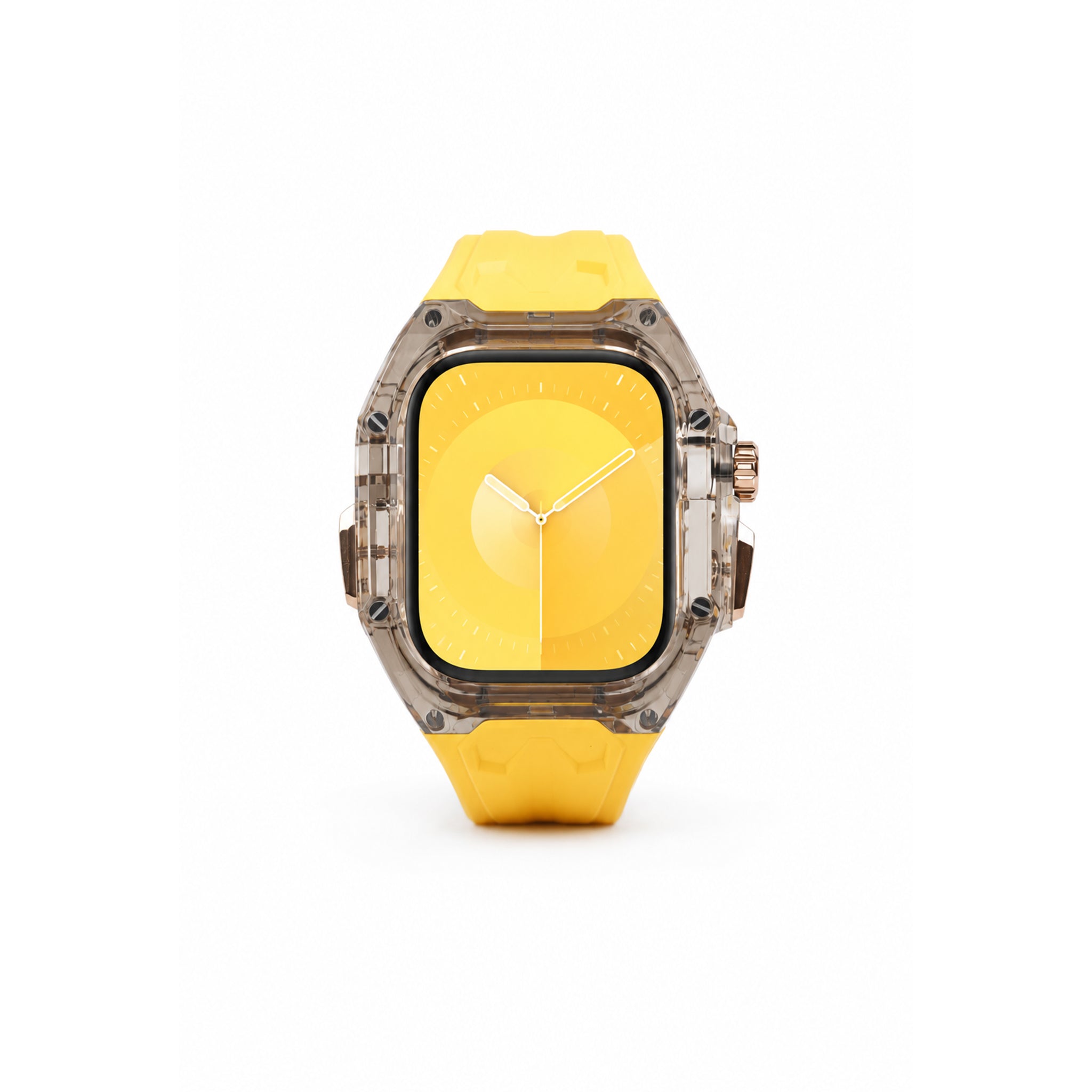 Rugged Transparent Smartwatch Case with Yellow Silicone Strap for 44/45 mm Series 6, 7, 8, 9 and SE