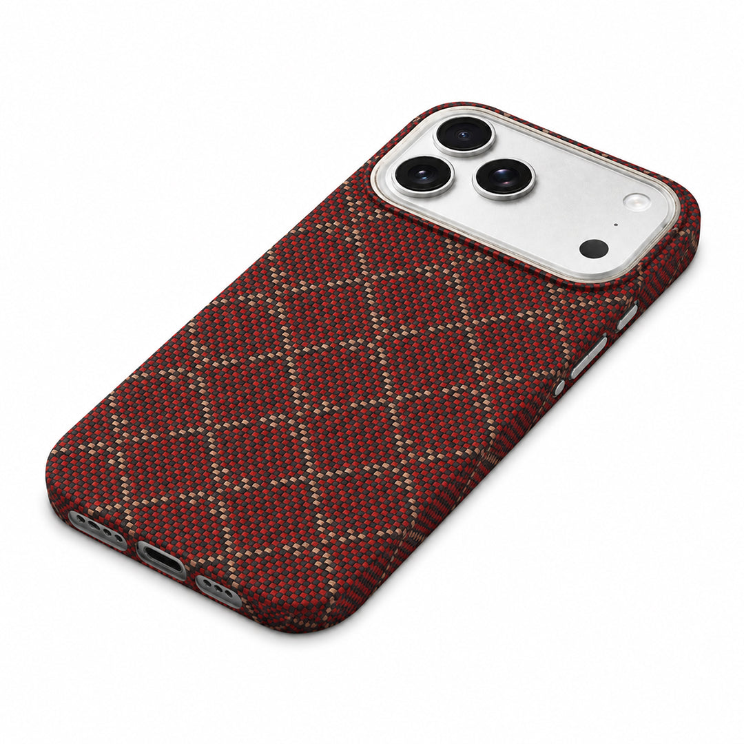 Red Diamond-Weave Magnetic Aramid Fibre Protective Case