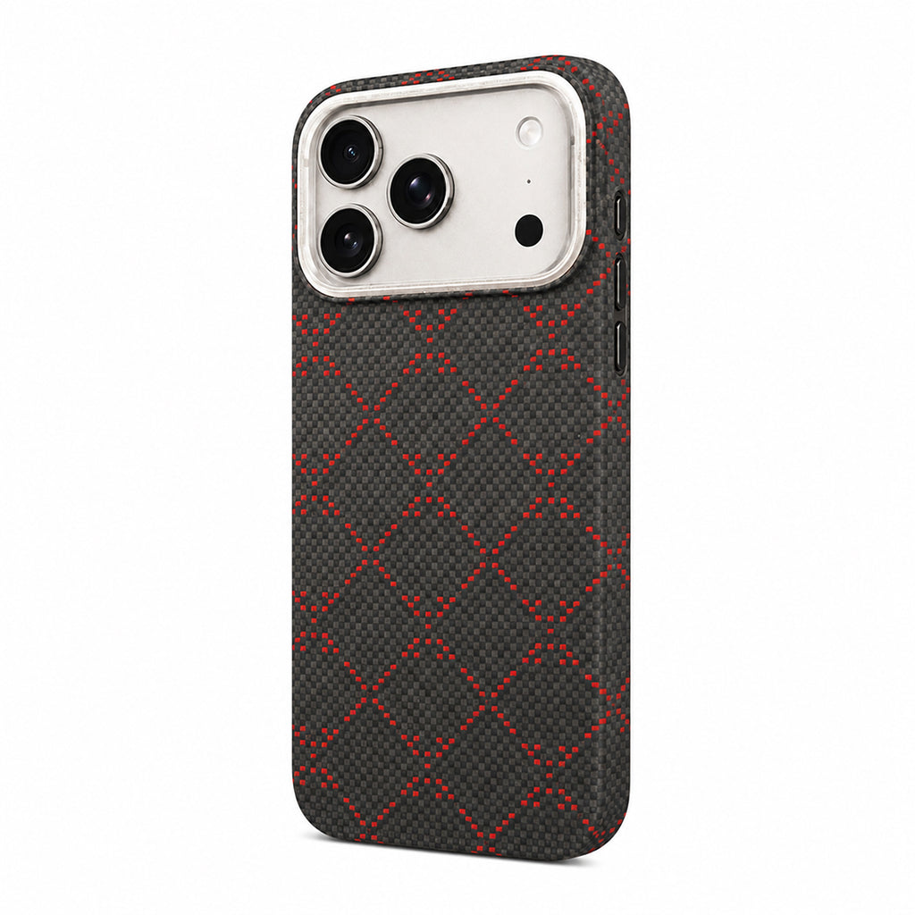 Black & Red Diamond Pattern Textured Case with Metallic Camera Trim