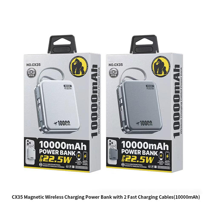 CX35 10000mAh Magnetic Wireless Charging Power Bank with 2 Fast Charging Cables