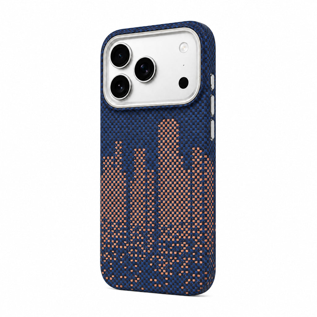 Navy Blue City Skyline Pixel Pattern Textured Case