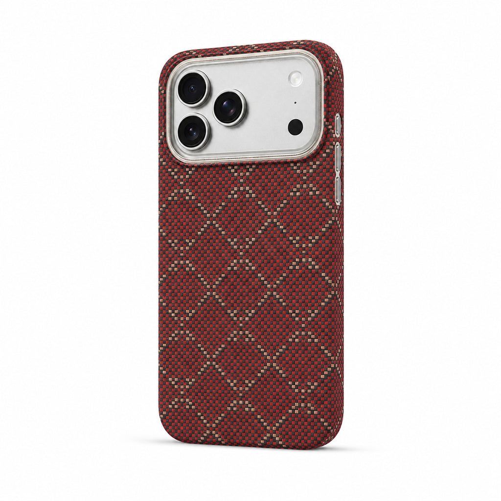 Red Diamond-Weave Magnetic Aramid Fibre Protective Case