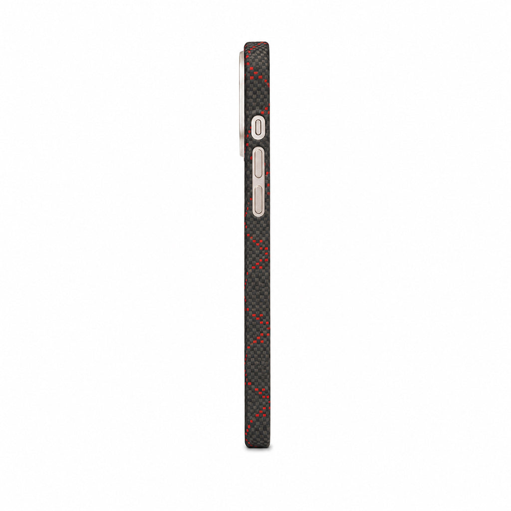 Black & Red Diamond Pattern Textured Case with Metallic Camera Trim
