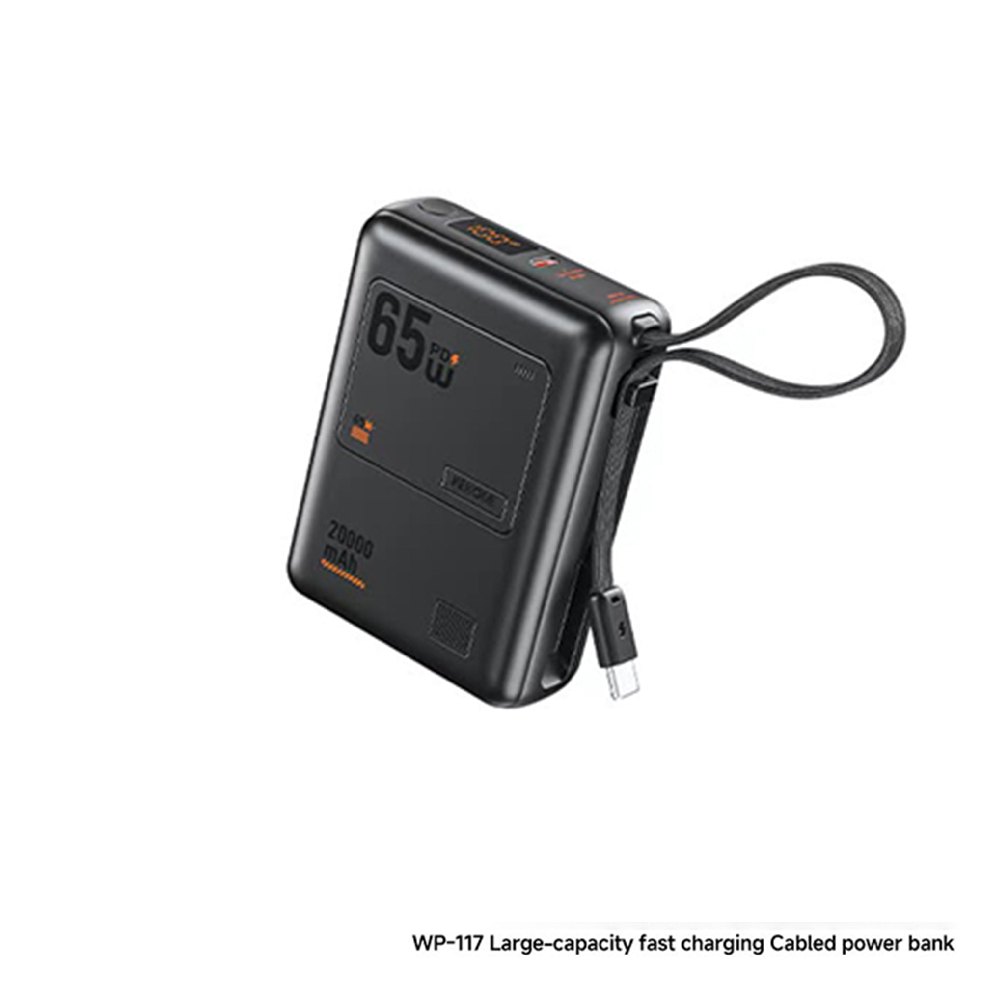 WP-117 20000mAh 65W Fast Charging Power Bank with Built-in Type-C Cable