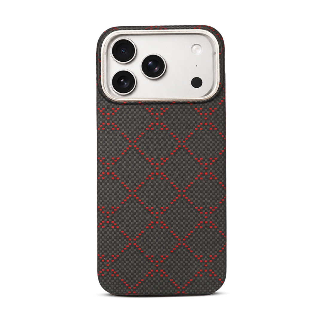 Black & Red Diamond Pattern Textured Case with Metallic Camera Trim