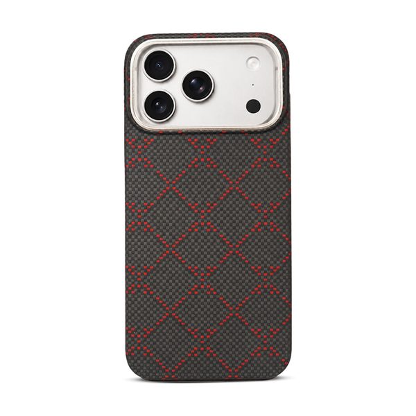 Black & Red Diamond Pattern Textured Case with Metallic Camera Trim