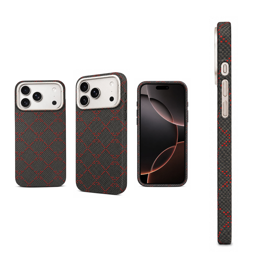 Black & Red Diamond Pattern Textured Case with Metallic Camera Trim