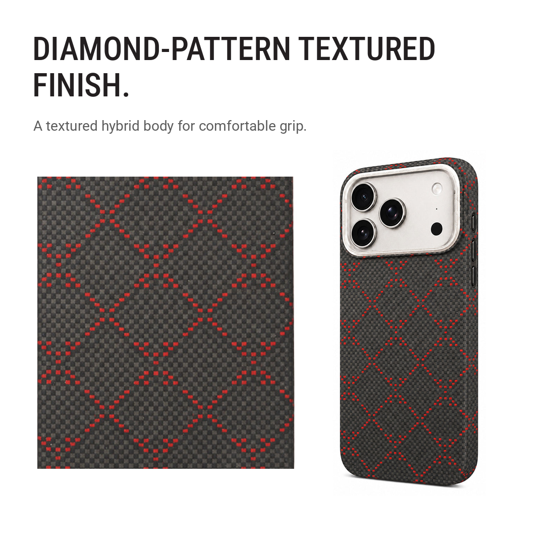 Black & Red Diamond Pattern Textured Case with Metallic Camera Trim