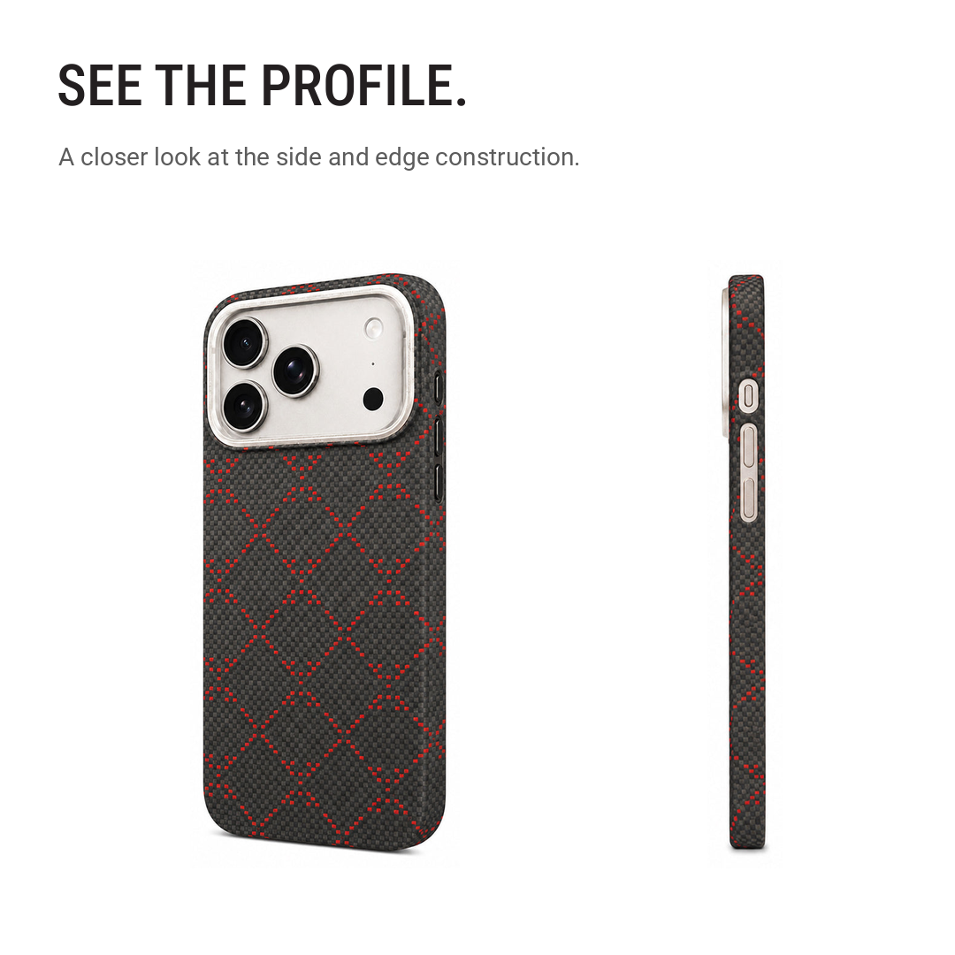Black & Red Diamond Pattern Textured Case with Metallic Camera Trim