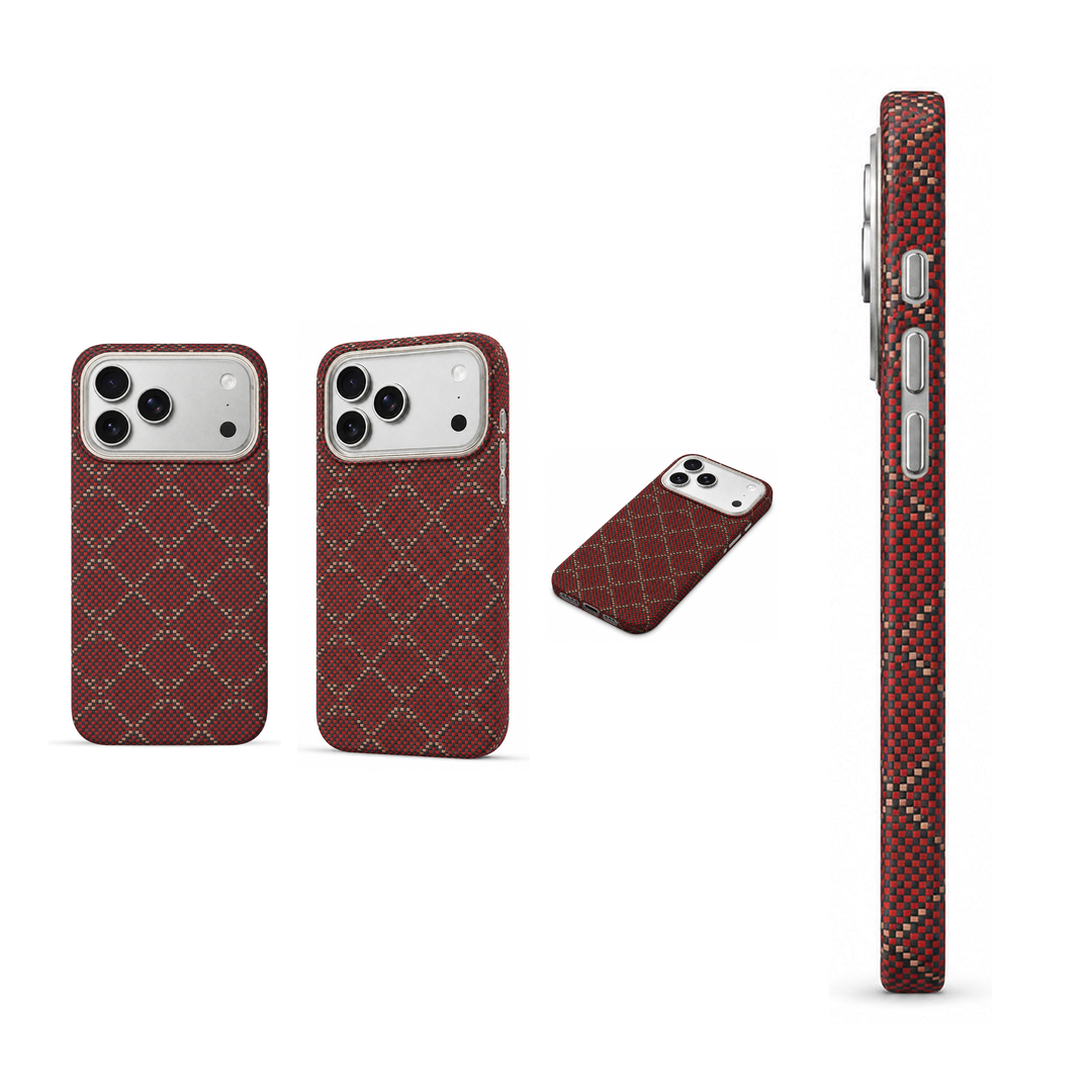 Red Diamond-Weave Magnetic Aramid Fibre Protective Case