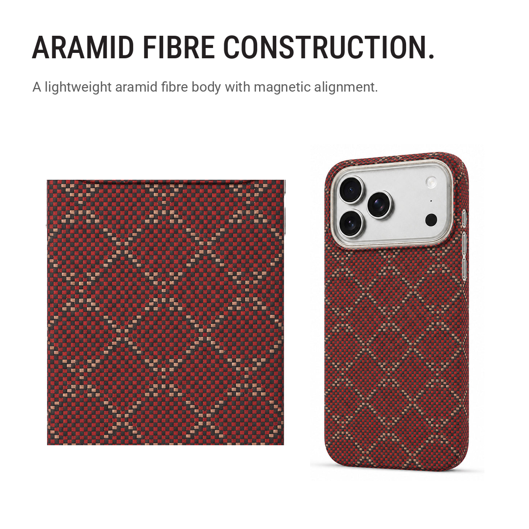 Red Diamond-Weave Magnetic Aramid Fibre Protective Case