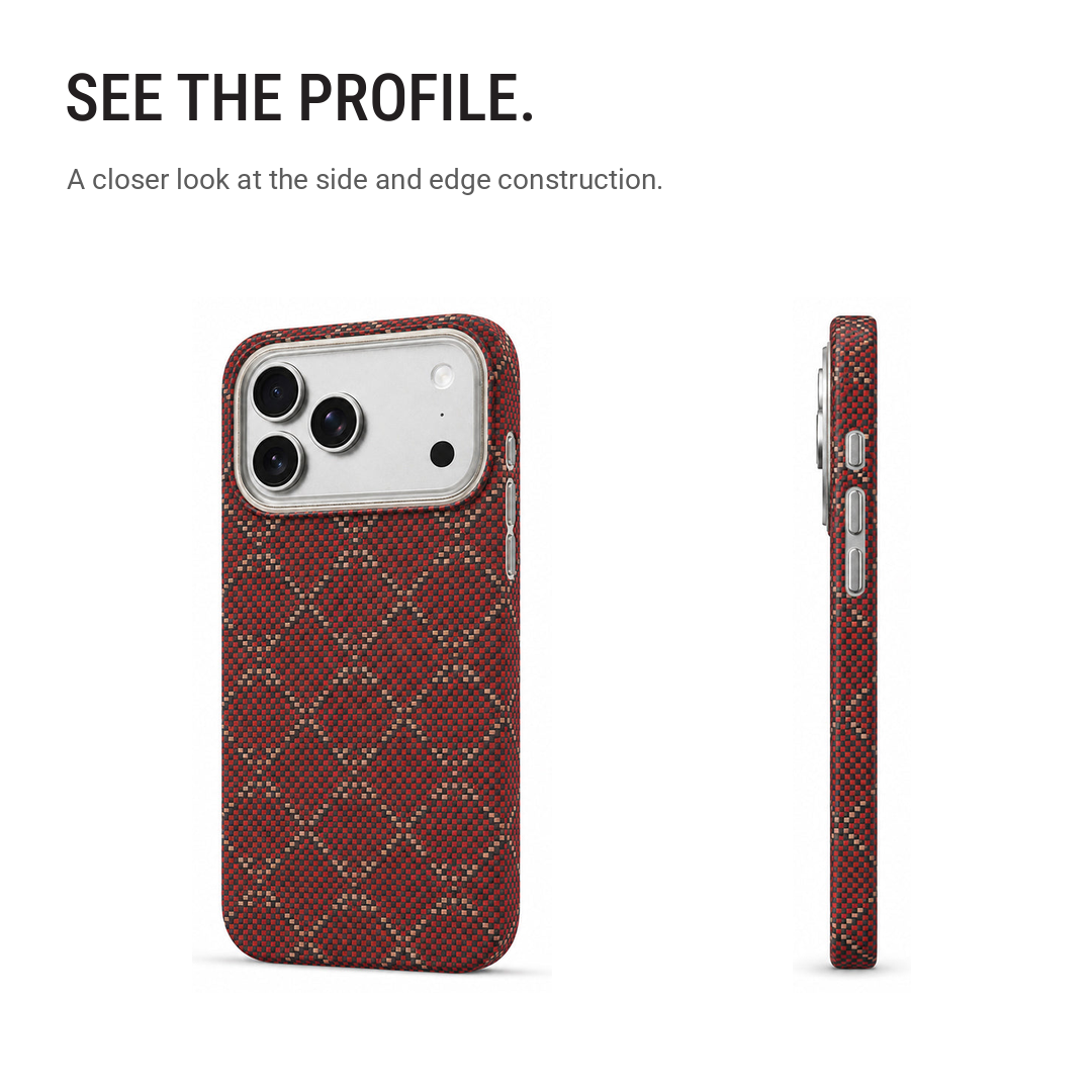 Red Diamond-Weave Magnetic Aramid Fibre Protective Case
