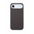 Black Textured Phone Case with Red Diamond Pattern and Raised Camera Frame